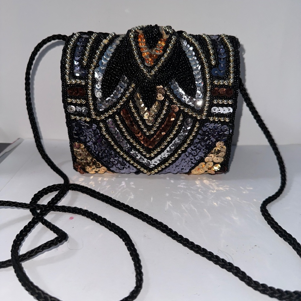 Vintage Art Deco Style Beaded Sequin Crossbody Bag – Elegant Evening Purse